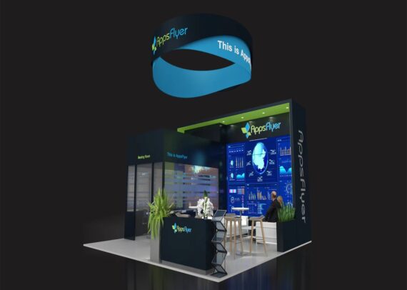 Appflyer 20' x 20' MAU Custom LED Video Wall Booth Design